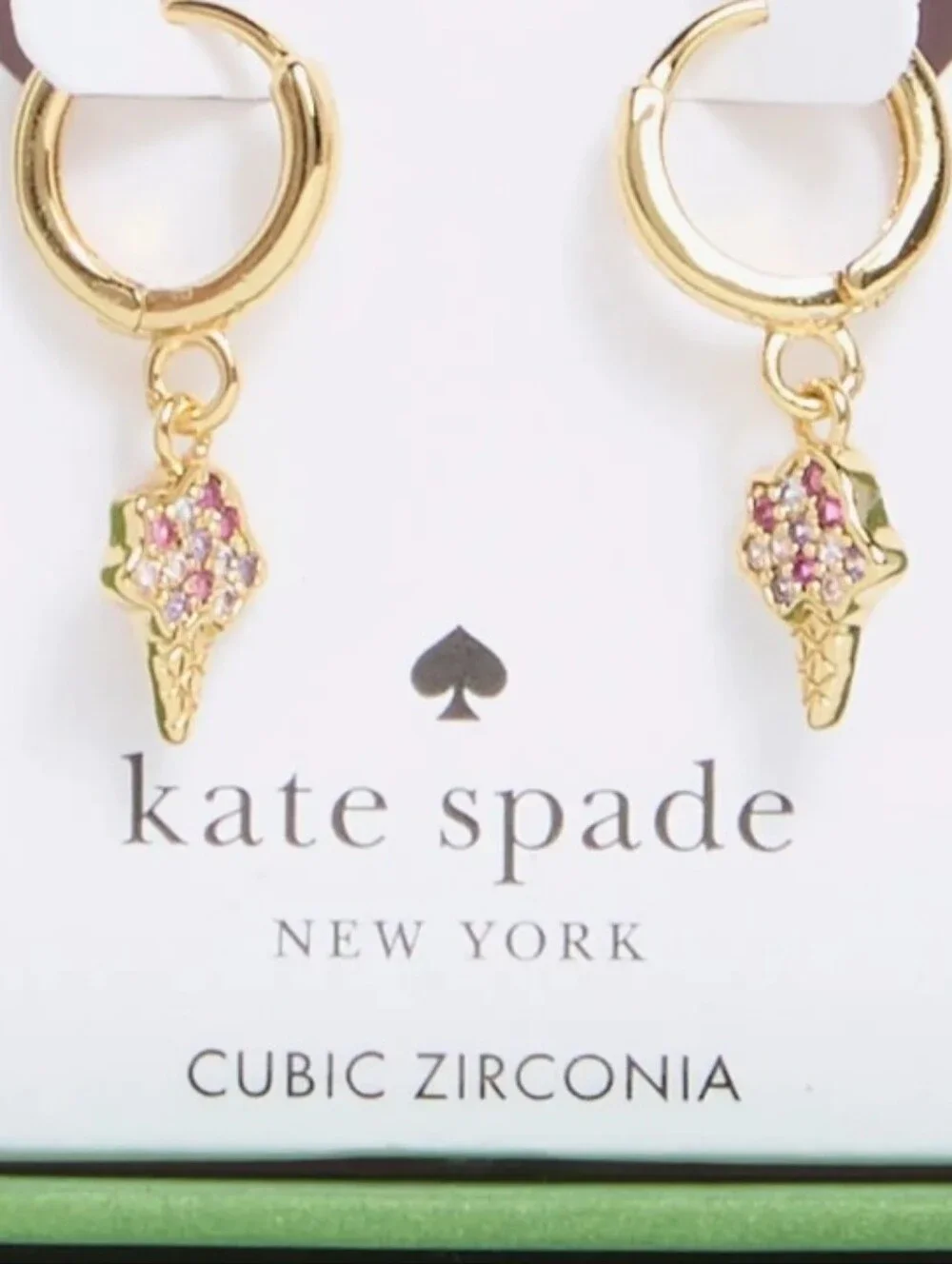 kate spade Gold Hoop Earrings with Pink Cubic Zirconia Ice Cream Charms